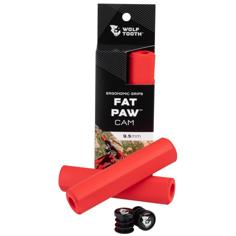 Silikonowe chwyty kierownicy Wolf Tooth Components Fat Paw Cam czerwone box